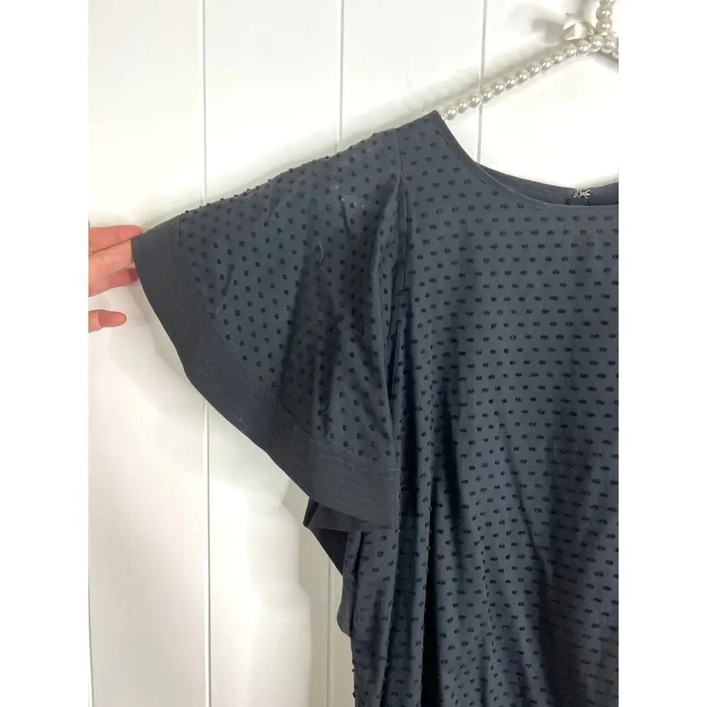 J Crew Black Knee‎ Length Swiss Dot Lined with Flutter Sleeve Dress Size 8